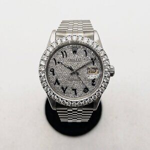 Rolex Men's Iced Datejust 6 ct diamonds Custom Arabic Watch